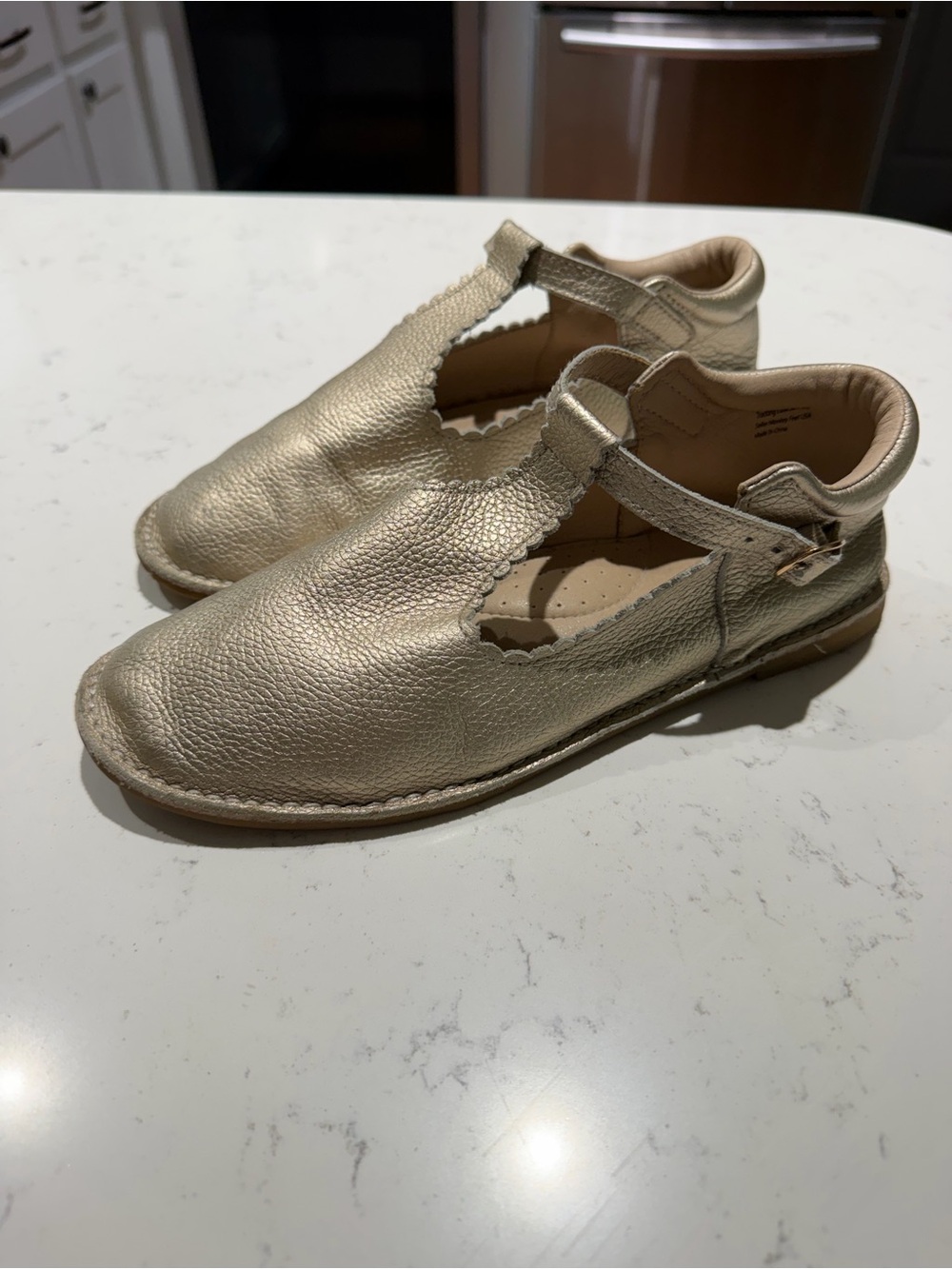 Monkey Feet Metallic Gold Mary Jane Leather Shoes - Sz 39